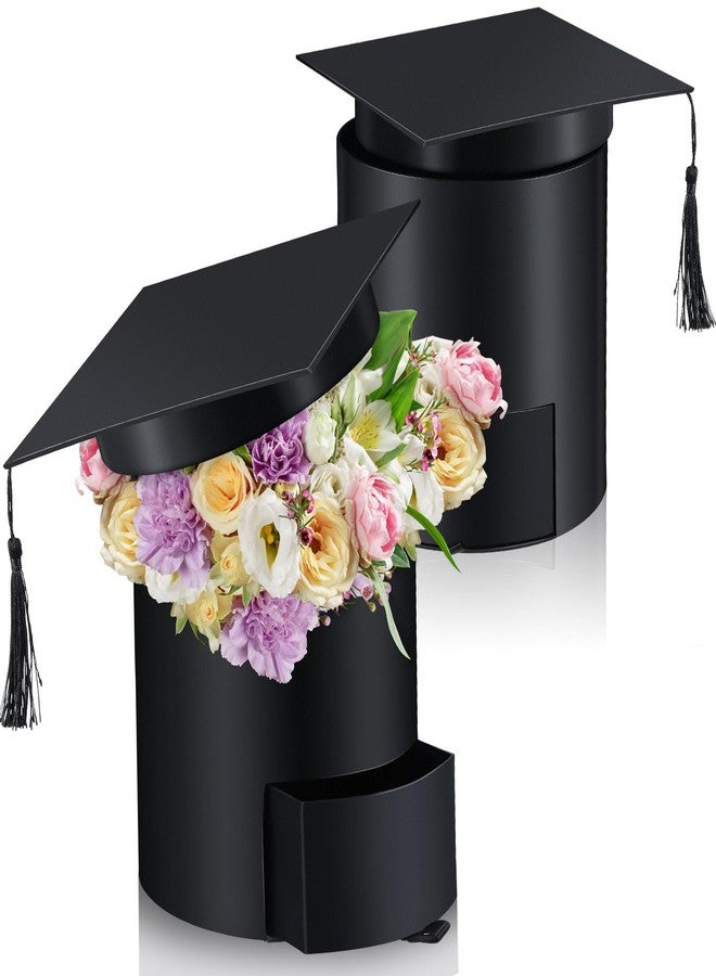 Weekgrat 2 Pack Graduation Cap Candy Box Graduation Cap Flower Gift Boxes, 6.9 x 6.4 in Empty Container for Grad Ceremony Party Activities Celebrations(Black,Round) - Image 1